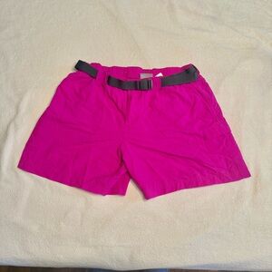 🩷 Columbia Women's Fuchsia Pink Nylon Belted Cargo Hiking Shorts 6 Long Medium